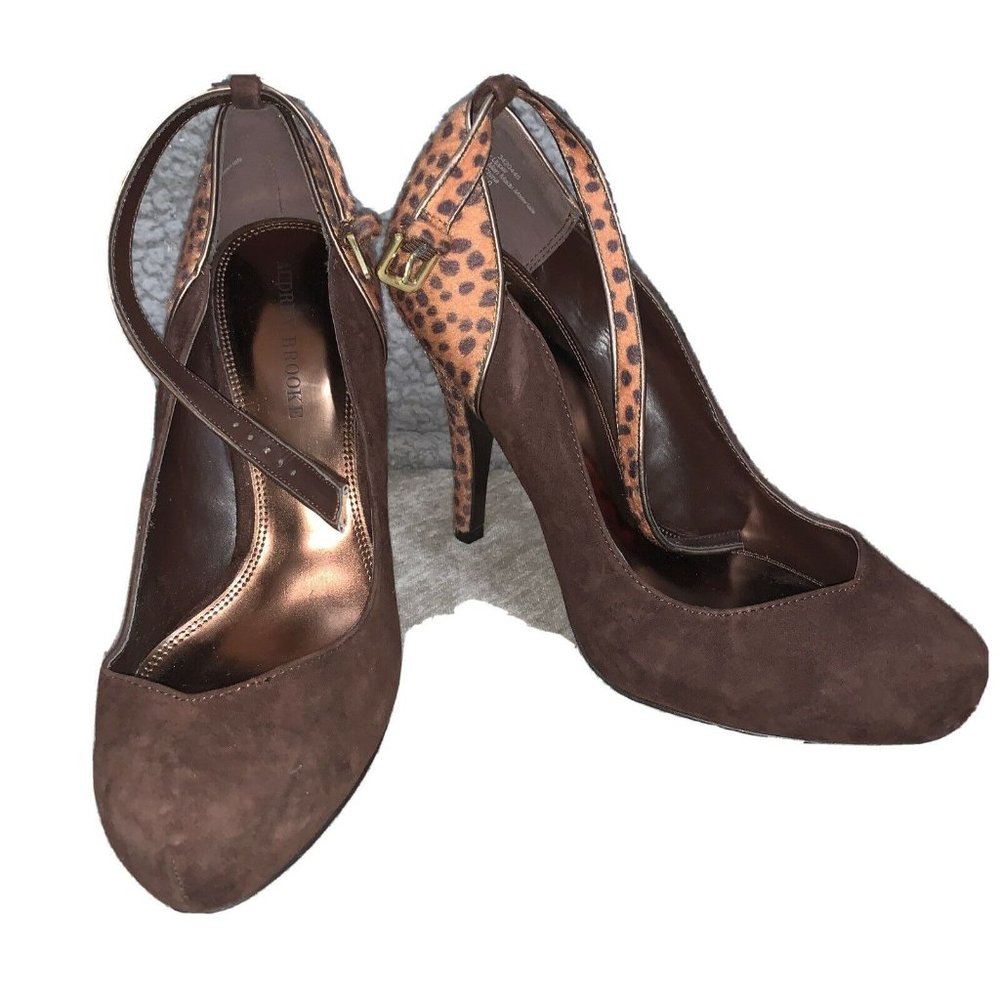 Audrey Brooke Hair Calf brown and leopard print 4.8” heel Stiletto  Close Toe 10